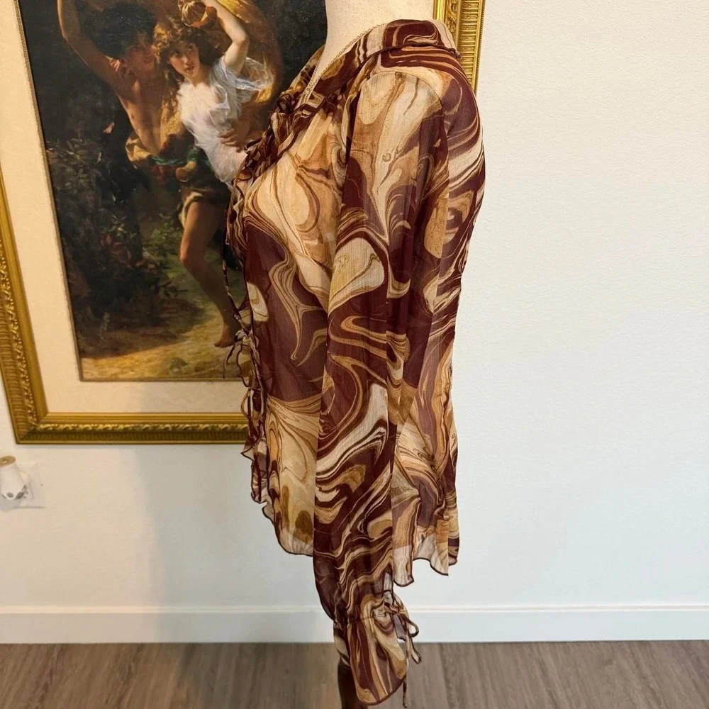 Whimsi Sheer Front Tie Blouse - Picture 2 of 6
